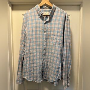 J. Crew Cotton-linen twill shirt pink and blue plaid slim large